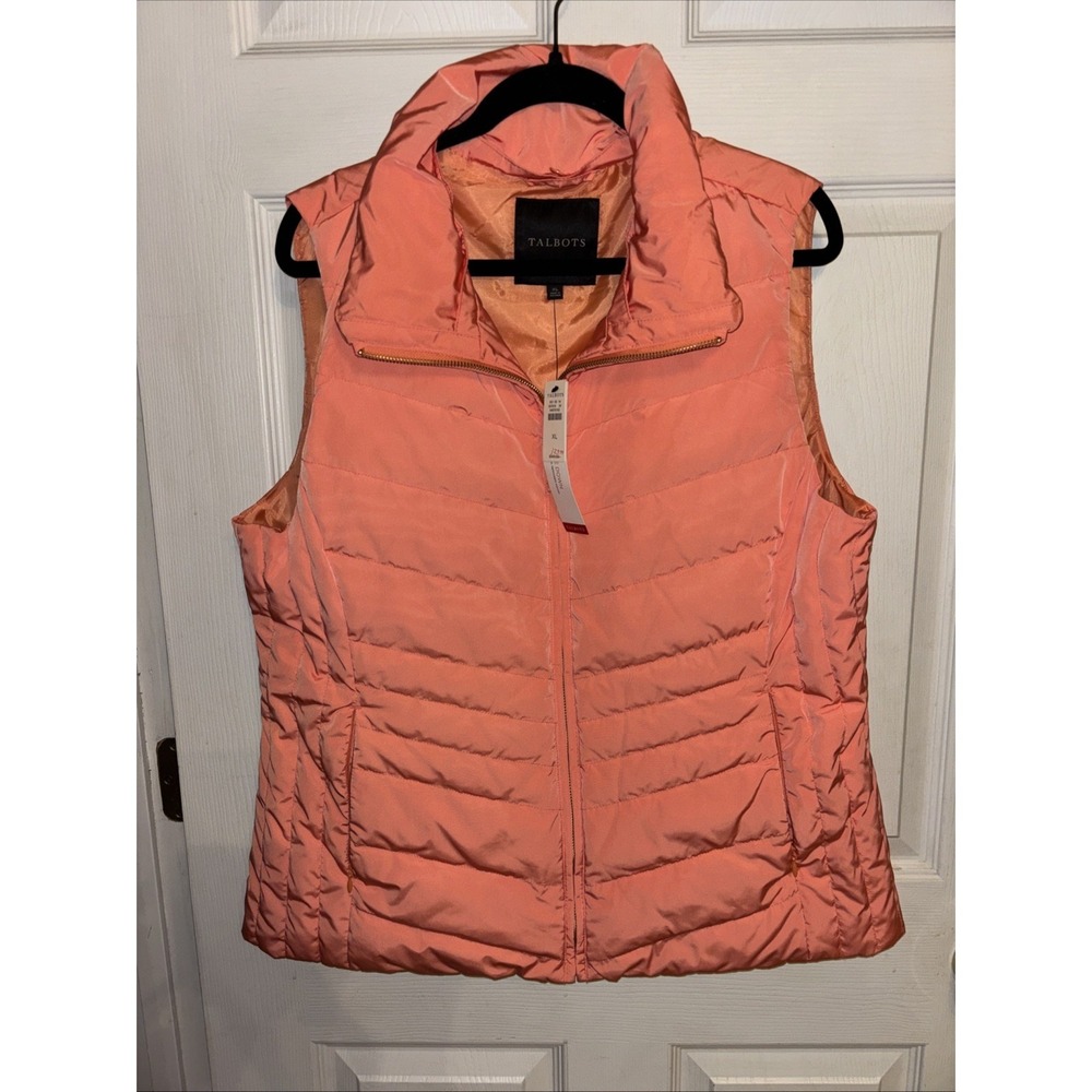 NWT $149 Talbots XL Orange Down Puffer Vest *READ* Quilted Gold Zip Pockets